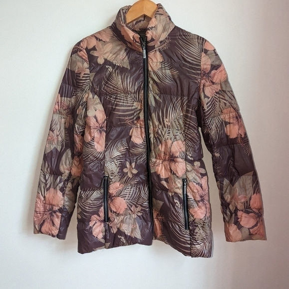 ETAGE Neutrals Floral Bohemian Lightweight Puffer Jacket Size 6 - Picture 3 of 13